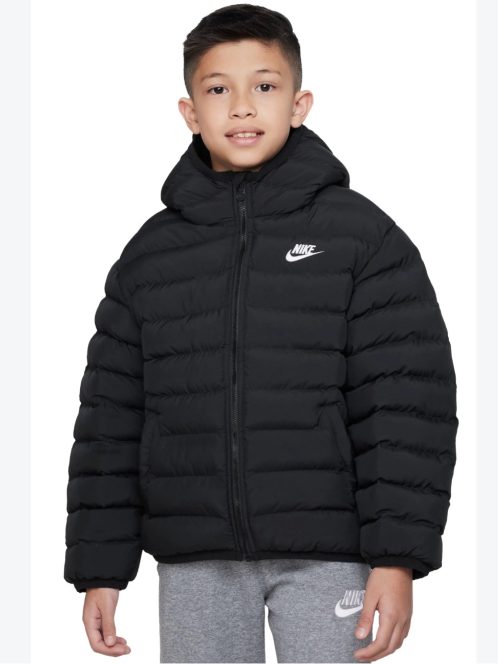 Nike Kids Black Quilted Hooded Puffer Jacket medium size